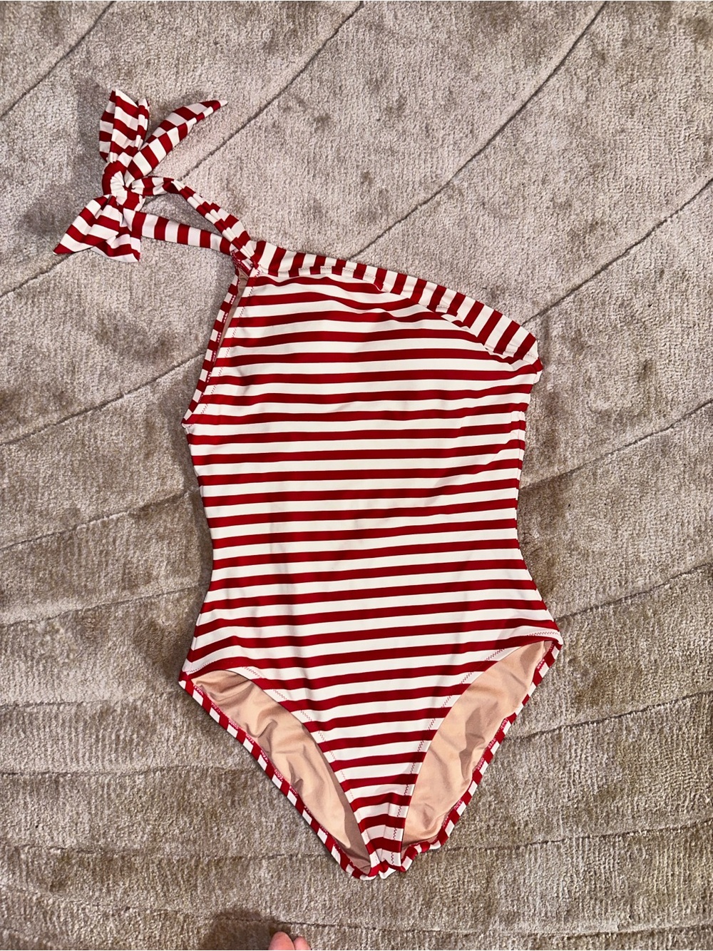 J.crew Womens' One-Shoulder Red & cream Stripe Swimsuit